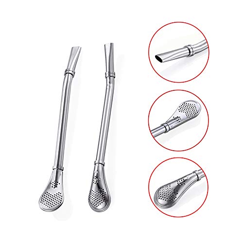 Yerba Mate ボンビラ ストロー 飲料 ティースプーン ステンレススチール クリーニングブラシ付き シルバー