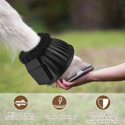 Abbylike 1 Pair Horse Bell Boots Shield Against Hoof Impact Trauma Rubber Bell Boots For Horses Black Horse Boots Horse Care Boots For Turnout No Rub Design Quick Wrap Hook And Loop thumb #4