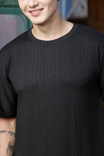 Image of Zilcon Mens Solid Unique Design Tshirt for Men - Round Neck Loose Fit Drop Shoulder Polo Mens T-Shirt