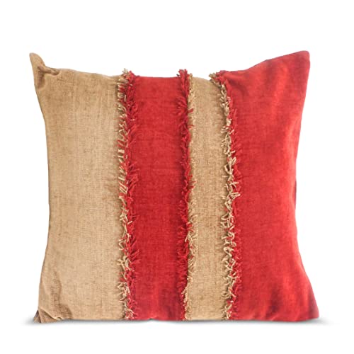 Image of Encasa XO Chenille Cushion Covers (Pack of 2) with Patchwork 40x40 cm - Mix & Match Pillow Covers in Bright Colours for Living Room, Sofa, Bedroom - Walnut+Red
