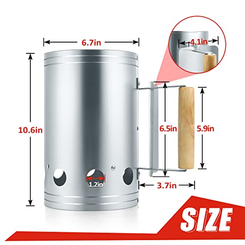 HaSteeL Charcoal Chimney, 10.6x6.7 Inch Heavy Duty BBQ Chimney Starter for Outdoor Grilling Barbecue Camping, Quick Rapid Fir Briquette Coal, Heat Resistant Wooden Handle & Screwdriver