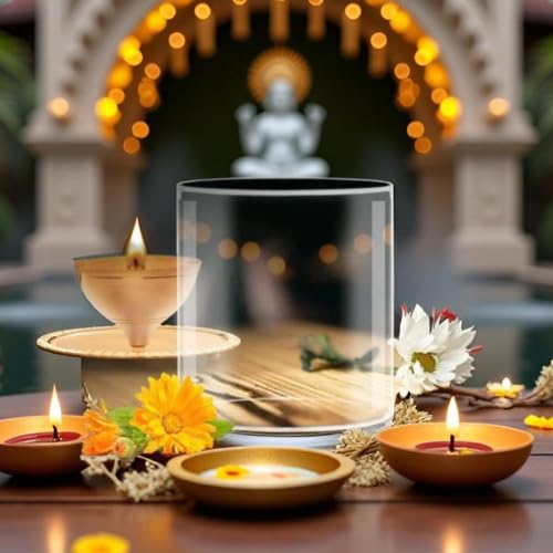Image of Diya Glass Cover Set of 2, Heat-Resistant Borosilicate Glass,Height 3 inch Width 3 inch, Transparent Dome for Puja & Festive Decor