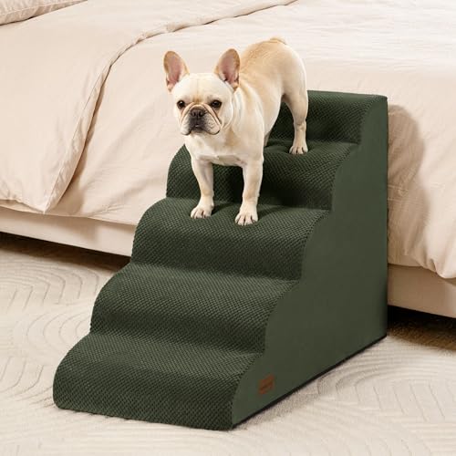Image of Aodisman Dog Stairs for High Beds,5 Step Pet Ramp for Dogs and Cats,22.4 inch H | High-density foam dog steps for beds and window sills, with a non-slip bottom for puppy and older cat,comfortable,Green