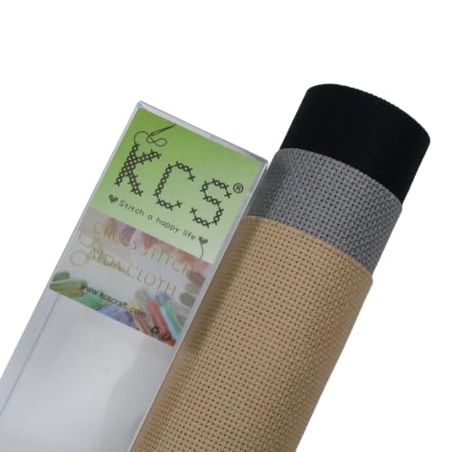 Image of KCS 3 pc of 15 inch x 18 inch(38cmx45cm) 18 Count Cross Stitch Cotton Aida Cloth Needlework Rolled Fabric Box,18CT,Khaki+Medium Grey+Black