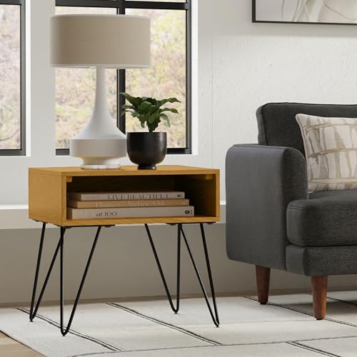 Image of SIMPLIHOME Hunter 22 inch Wide Solid Wood Square End Table in Oak Veneer