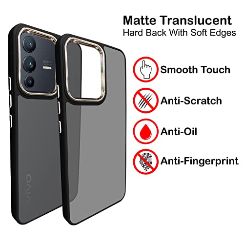 Image of A rtistque Frosted Translucent Back Cover Case for Vivo V23 Pro 5G | Electroplated Chrome Ring | Raised Camera Edges for Protection | Smooth Sides TPU - Black