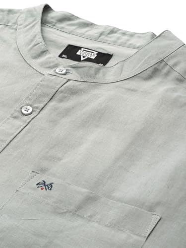 Image of Thomas Scott Men's Solid Cotton Linen Casual Shirt | Full Sleeve | Regular Fit | Mandarin Collar