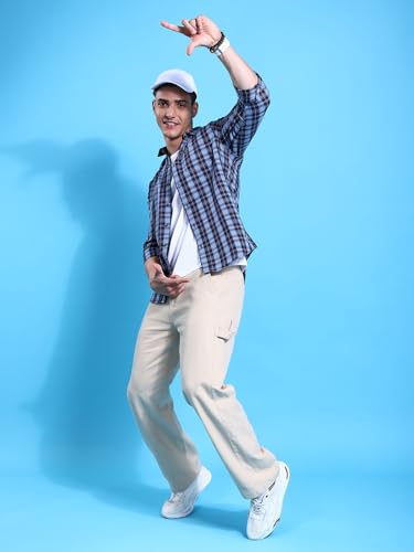 Image of The Indian Garage Co Men's Checkered Slim fit Casual Shirt Blue