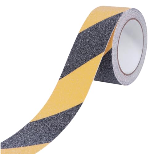 IWOWHERO Cinta Adhesiva Antideslizante para Suelo 10 CM X 5 M Negra y Amarilla Reflectante Pegatinas para Escaleras y Baño Banda de Seguridad Antideslizante para Prevención de Caídas