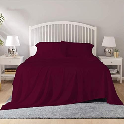 Image of YRM Bedding's - Egyptian Cotton Bedsheet 400-TC Premium Hotel Quality 1 Bedsheet (102x108) + 2 Pillow Covers (18x28) - (King Size, Wine Color)