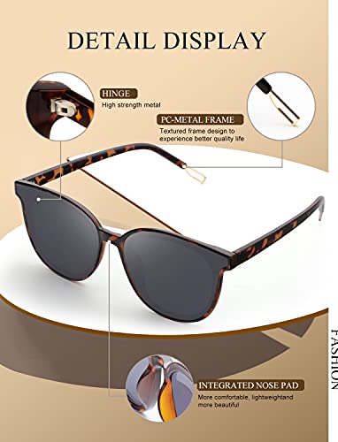 KALIYADI Round Sunglasses for Women Oversized Trendy Sun Glasses UV400 Protection (Tortoise Frame)4