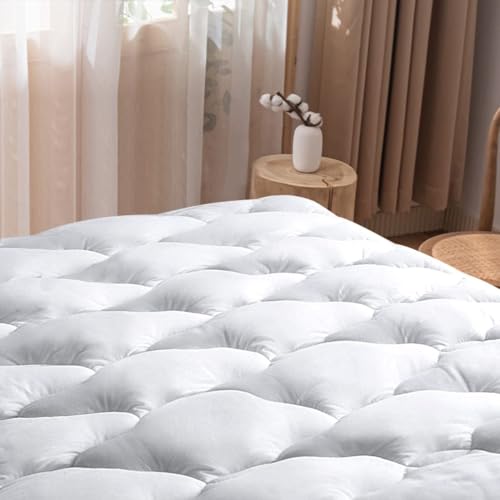 Image of WhatsBedding Waterproof Mattress Pad Full Size Cotton Top Down Alternative Filling Pillowtop Mattress Topper Cover-Fitted Quilted White(Waterproof Full Mattress Pad)