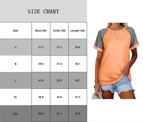 Esobo Women's Raglan Short Sleeve Crewneck T-Shirt Color Block Tunic Tshirt Casual Loose Blouses Tops2