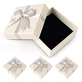4 Stück Schmuck Geschenkbox Set mit Schleife 9 x 9cm Schmuck Geschenkboxen Karton mit Deckel Weiß Schmuck Geschenkschachtel für Halskette Ohrringe Ring Armband Geschenke Display