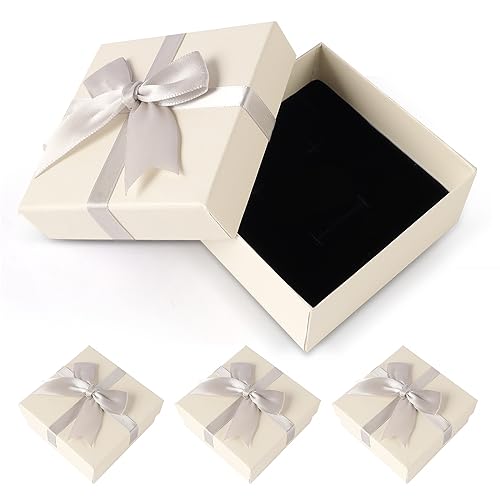 Caja Regalo para Joyas 9 x 9 cm Cajitas Regalo Pequeñas con Tapa Cajas Regalo Bonitas para Joyas Blanca, para Collares, Pendientes, Anillos, Pulseras 4 piezas