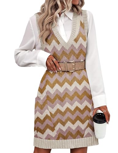 Image of HOTOUCH Women Sweater Vest Oversized V Neck Sleeveless Knit Pullover Ribbed Vest Dress with Pockets