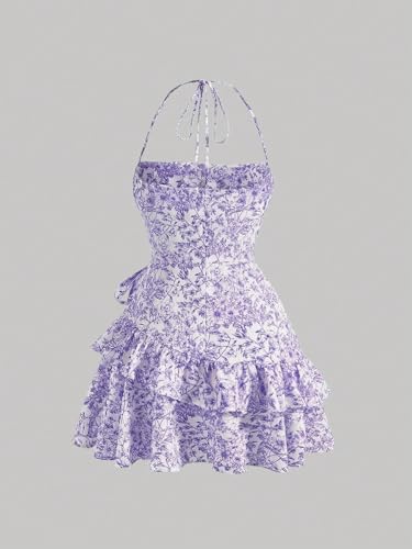 Image of Floerns Women's Floral Halter Ruffle Tiered Cute Summer Mini Dress Milkmaid Vacation Sundress