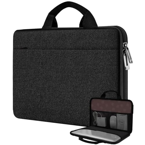 Laptop Case 13.3-14 inch Briefcase Handbag, Water-Resistant and Shockproof Computer Sleeve Compatible with MacBook Pro 14", Mac Air/Pro 13.3" and 13"-14" Notebooks Chromebooks,Black