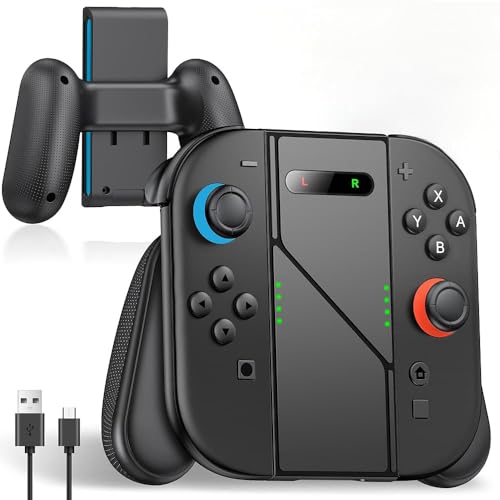 2 IN 1 Ladegriff für Switch 2, Spielen und Laden Joy-Con2-Aufladehalterung, Schwarz Schnellladegerät Switch 2 Zubehör mit Überlastschutz & Smart-Chip/120CM Ladekabel
