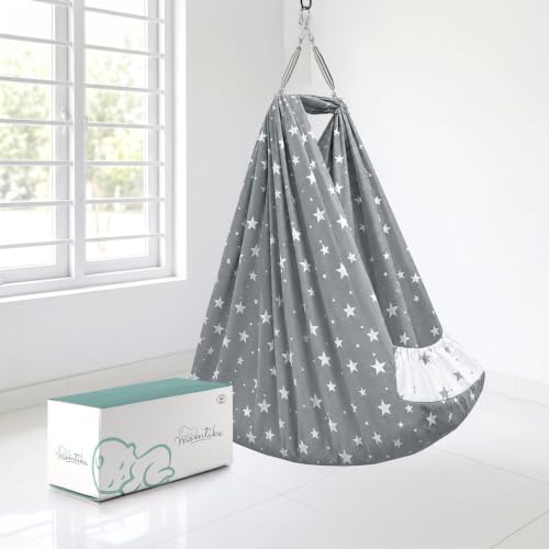 Image of Baby Cradle Swing for Newborns | Cotton Fabric Filled with Recron Fibre | Hanger Spring, Mosquito Net & Mattress with Insert Pocket | Jhoola, Thottil, Joli, Jokali, Onjal (Grey)