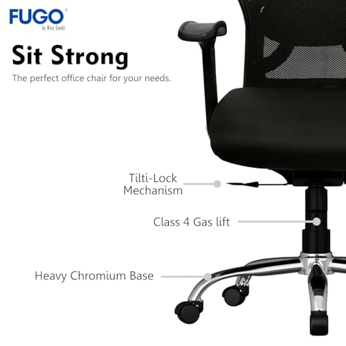 Image of FUGO FG402 Ergonomic High Back Mesh Office Chair with Korean Nylon Mesh Cushioned Seat Tilting Mechanism Adjustable 2D Headrest Lumbar Support HeavyDuty Metal Base 3Year Warranty (Black-1)