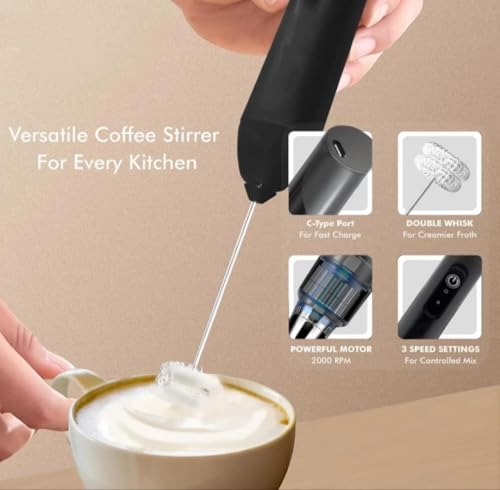 Image of Electric Milk Frother Rechargeable Handheld Coffee Frother Beater Whisk for Hot & Cold Coffee (Multicolor)