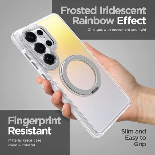 Image of Magnetic for Samsung Galaxy S26 Ultra Case with 360 Stand [Compatible with Magsafe] [Fluorescent Design] [1 Screen Protector] Slim Translucent Matte Case for Galaxy S26 Ultra 6.9 inch, White