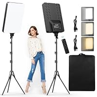 Heorryn 2 Stück 24’’ LED VideoLicht Set, 2800-6500K dimmbare Kontinuierliche Fotografie Beleuchtung mit Fernbedienung und 200cm Stativ, CRI 96+ Studio Leuchten für TikTok, YouTube,Videofotografie