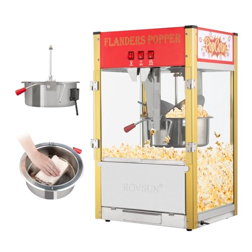 Image of ROVSUN Commercial Popcorn Machine Movie Theater Style with 16 Ounce Kettle, Countertop Popcorn Maker Machine w /Stainless Steel Scoop, Oil Spoon & 3 Popcorn Cups, ETL Certified (Red)