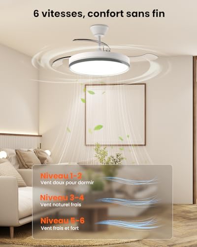Ventilateur plafond avec lumière rétractable Airwit 106cm à télécommande - 3
