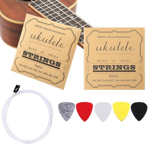 Juego de 2 cuerdas de ukelele de nailon blanco con 5 púas de fieltro en forma de corazón, kit de...