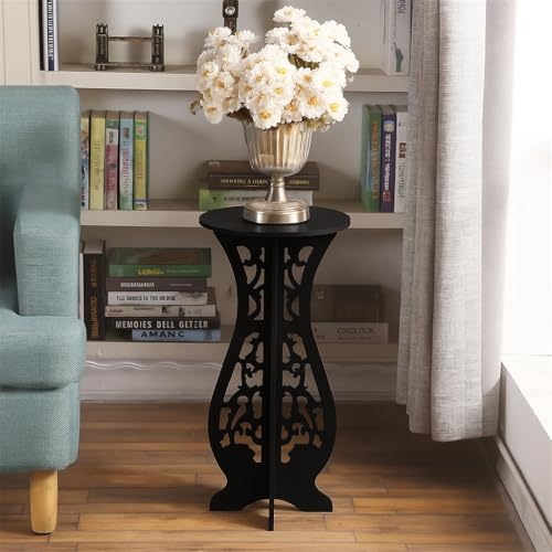 Image of Brown Art SHOPPEE Round End Tables Living Room,Narrow Night Stands Round Side Table for Bedrooms, Antique Carved Coffee Table,Pedestal Plant Stand for Balcony (White1) (Black)