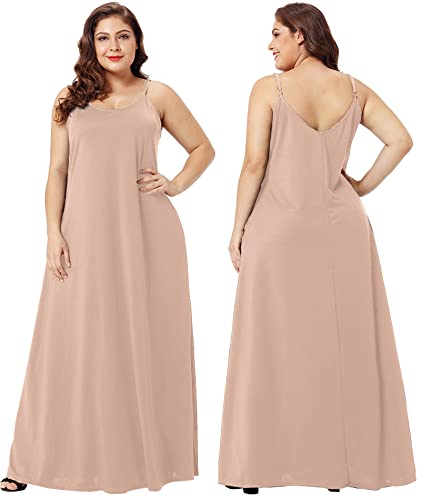 Image of Wolddress Womens Maxi Dress with Pockets 2026 Casual Strap Plus Size Loose Plain Long Office Summer Beach Travel Dresses S-5X