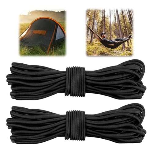 Tapvai 2 Pcs Cuerda Paracord, 4 mm x 10 m Cuerda Elastica, Cordon Elastico para Lona Remolque Piscin, Barco, Camping, Remolque, Correa de Zapatos, Manualidades, Proyectos de Bricolaje（Negro）