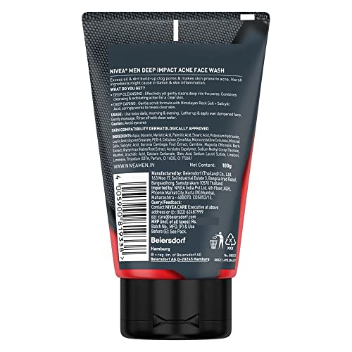 Image of Nivea Men Facewash, Deep Impact Acne, With Himalayan Rock Salt, 100 Gm