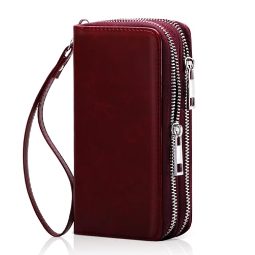 Image of Cellphone Wallet for Women Dual Zipper Long Purse with Removable Wristlet