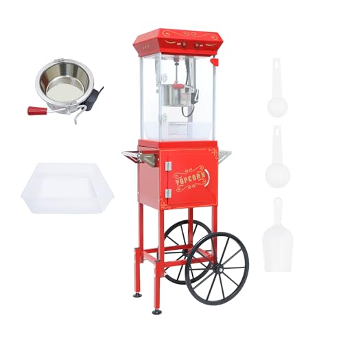 Image of 8 oz Popcorn Machine with Cart - Vintage Movie Theater Style Popcorn Maker for Home, Parties & Concession Stand, Yields 32 Cups per Batch, Red