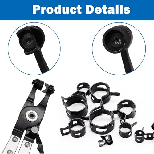 Image of Tnisesm 121Pcs 6-22mm Spring Hose Clamp Assortment Kits with Swivel Flat Band Fuel Hose Clamp Plier, Silicone Vacuum Hose Action Pipe Clamp Low Pressure Air Clip Clamp Hoses Clamps sleeving(Black)