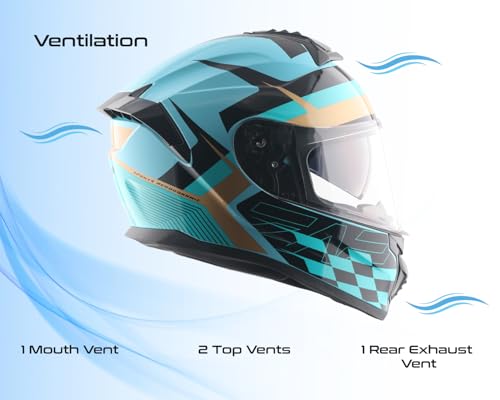 Image of Vega Zap DV Alliance Full Face Riding Helmet with Dual Visor, Shock Absorbing Liner, Comfortable Interior, Lightweight Shell, Aerodynamic Design, Ventilated Fit, and Modern Hex Blue Black Styling Hex Blue Black-L