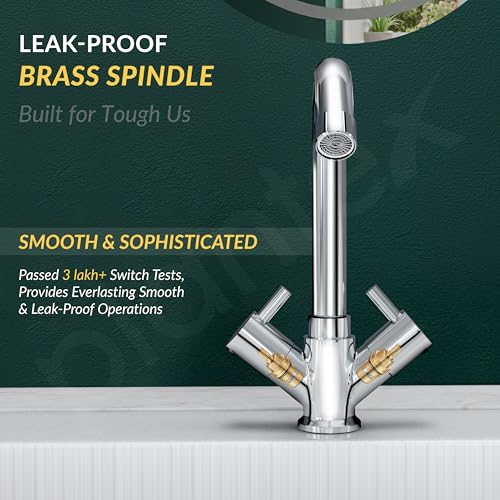 Image of Plantex Brass Spindle Basin Mixer /Wash Basin Tap with Water Saving Nozzle /Sink Tap for Kitchen Basin with Teflon Tape -(MKS-1270-Chrome)