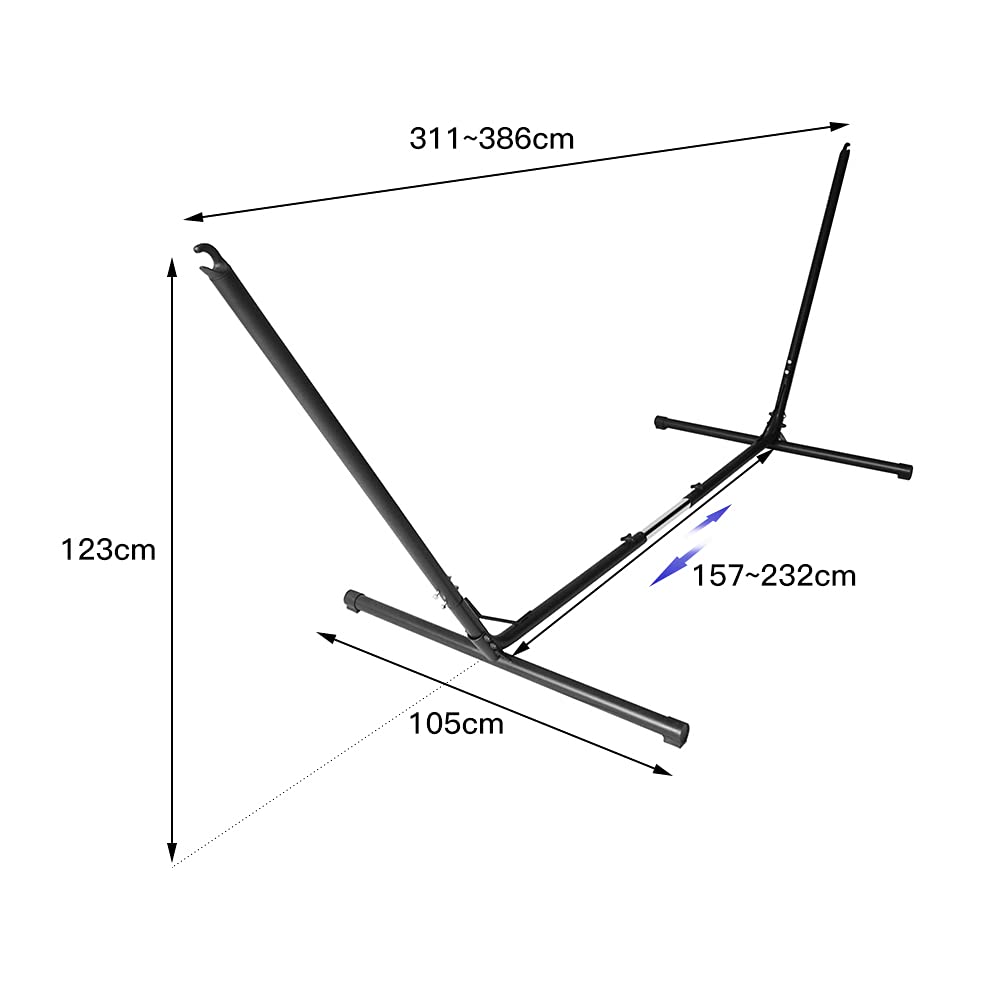 Hamac sur Pied avec Support Hamac pour 1 ou 2 Personnes Structure en Acier Réglable Anti Bascule Facile à Monter et Ranger Jardin Terrasse Balcon Interieur Exterieur (Scalable hamac)