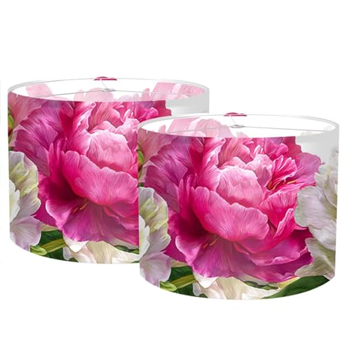 Image of Nuxovilar Lamp Shades Set of 2, 13 inch Top x 13 inch Bottom x 10 inch High (Spider) | Table lamp shades blooming peony flower design bedroom living room elegant space covers (Peony)