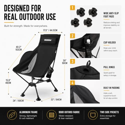 Wildhiker RestAngle Pro Silla Plegable de Camping con Respaldo Alto, para Campamento y Playa miniatura 5