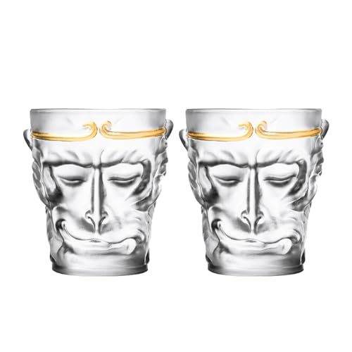 MOTUZEIYY Creative Monkey King Glass Mugs Frosted Transparent Iced Tea Glasses Iced Coffee Cup Iced Beverage Glass for Office and Home for Yogurt, Latte, Dessert, Juice,Clear