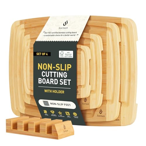 Bamboo Cutting Board Set Non Slip Feet with Holder Over Sink Men Birthday Christmas Valentines Father Day Gifts Ideal from Wife Romantic Anniversary Best Cool Gadget Awesome Who Have Everything