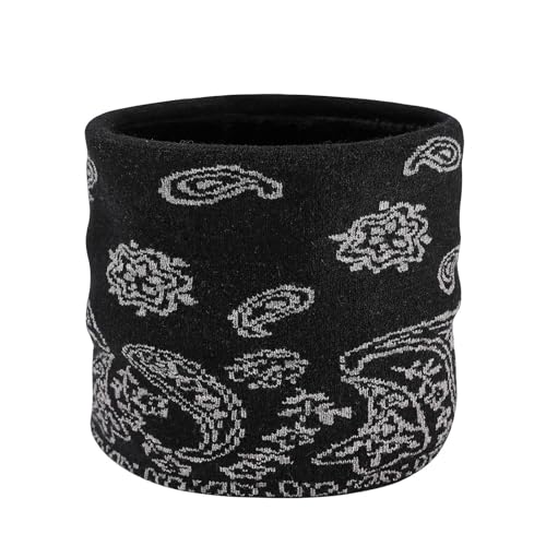 Winter Plush Fleece Lined Neck Warmer Vintage Boho Floral Scarf Ribbed Knitted Neck Gaiter Face Mask for Women Men