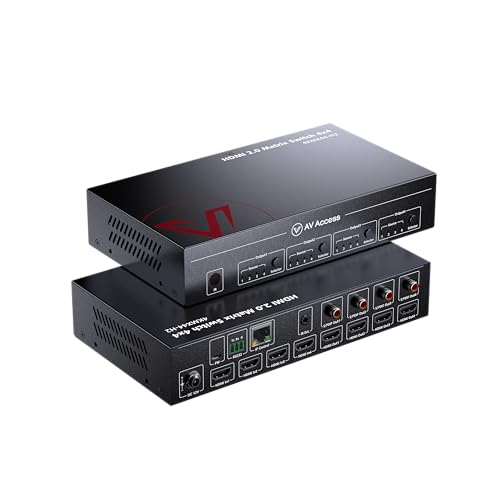 AV Access HDMI Matrix Splitter Switch 4x4 4K@60Hz 4:4:4 HDR Dobly Vision, Audio Extraction SPDIF 5.1CH, Downscaler, Web UI Control, Power-Off Memory, HDMI 2.0 HDCP2.2 IR Remote API RS232 Min