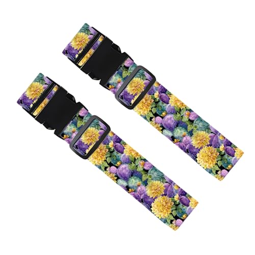 Image of 2 Pack Luggage Straps for Suitcases, Adjustable Travel Belt with Buckle, 2 inch Wide Heavy Duty Suitcase Straps for Summer Vacation, Purple Cactus Floral Pattern, Travel Essentials, Multi-Color