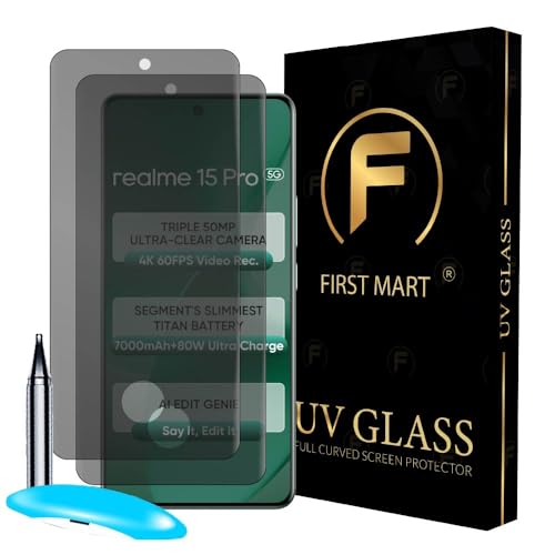 Image of FIRST MART Anti-Spy Privacy Tempered Glass for Realme 15 / Realme 15 Pro - 9H Screen Protector, Anti-Peeping, Bubble-Free, Edge to Edge [2 Pack]