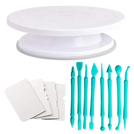 Bulfyss Combo Pack - Cake Turntable Revolving Cake Decorating Stand Cake Stand Sugarcraft 28cm Turntable and Easy Glide Fondant Smoother